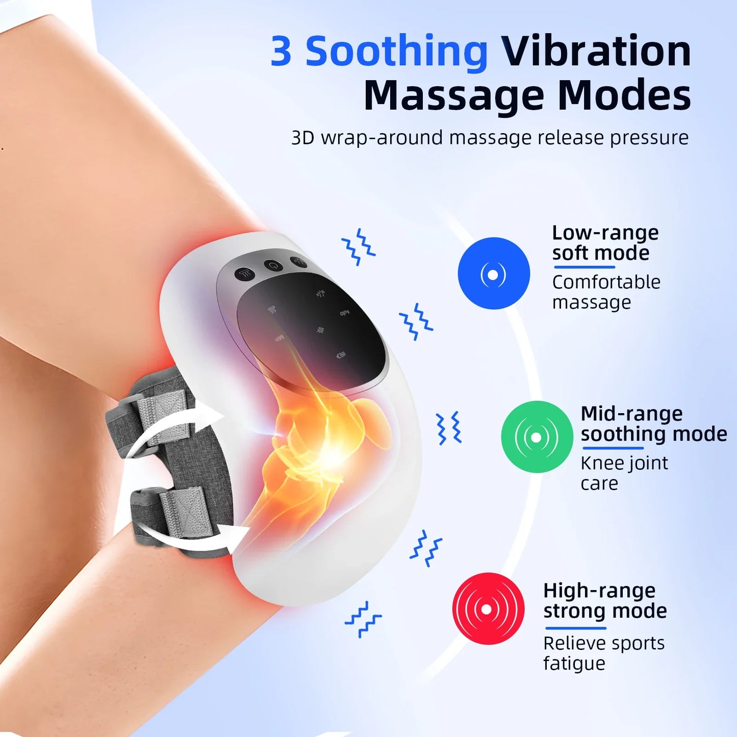 Cordless Knee Massager With Heat Vibration LED Light
