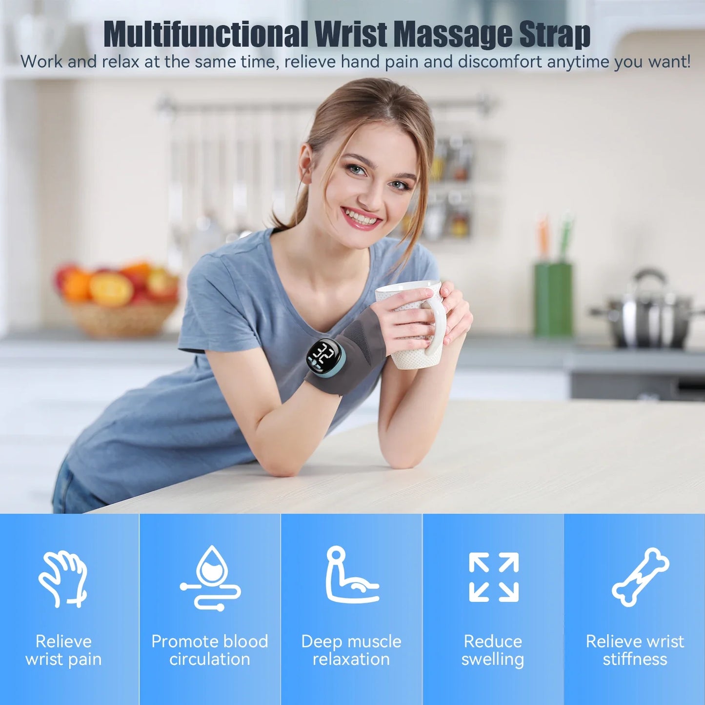 Wireless EMS Pain Relief Wrist Massager With Heat Guard
