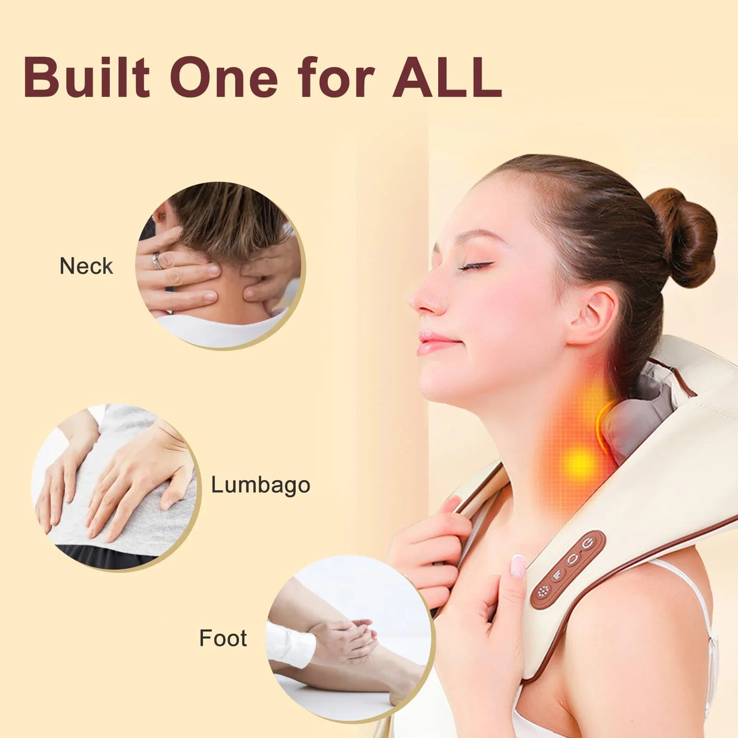 Wireless Neck Back Massager 5D Shiatsu Heated Pillow