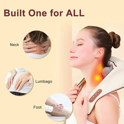 Wireless Neck Back Massager 5D Shiatsu Heated Pillow