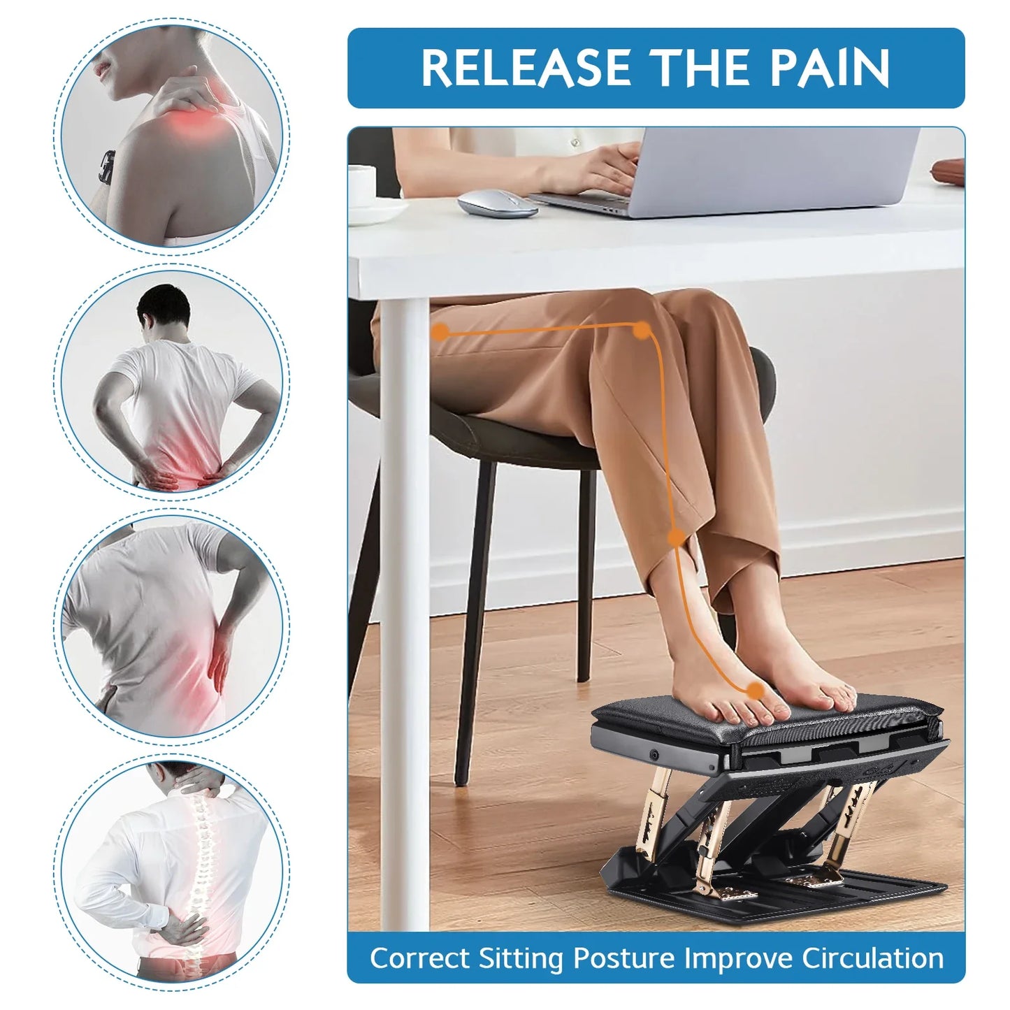Adjustable Desk Footrest Cushioned Massage Anti Slip