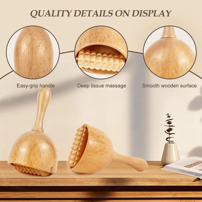 Wooden Therapy Cup with Roller – Natural Body Shaping Massage Tool