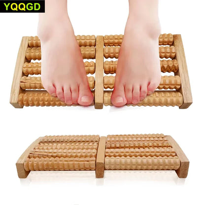 5 Row Wooden Foot Massage Roller – Acupressure Pain Relief Stimulator