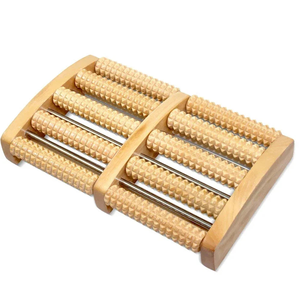 5 Row Wooden Foot Massage Roller – Acupressure Pain Relief Stimulator