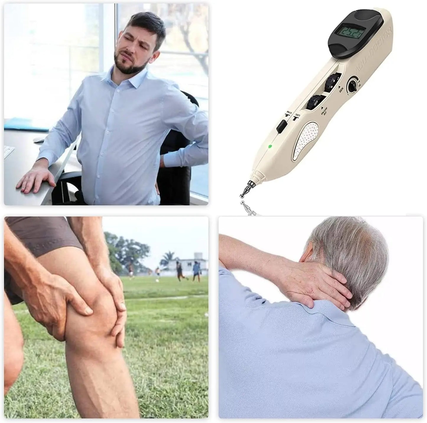 Rechargeable Electronic Acupuncture Pen with 3 Massage Heads, Meridian Finder