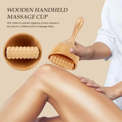 Wooden Therapy Cup with Roller – Natural Body Shaping Massage Tool