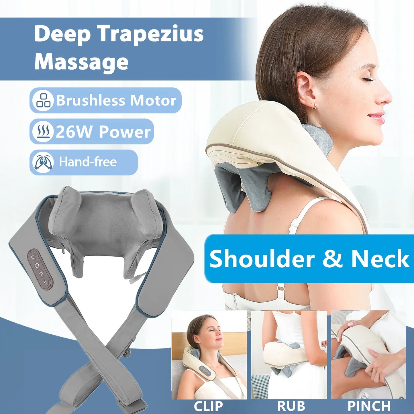 Foreverlily 26W Brushless Motor Neck And Shoulder Massager – Wireless Kneading Relaxation