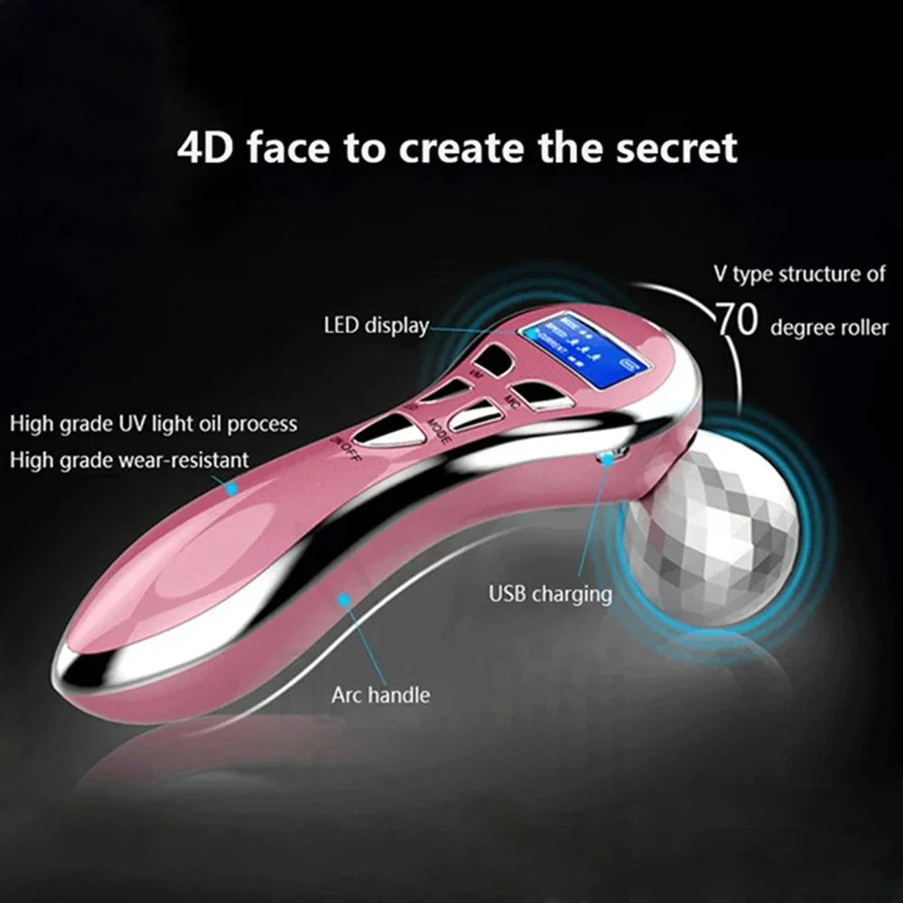 4D EMS Face Massager Roller – Microcurrent Facial Lifting