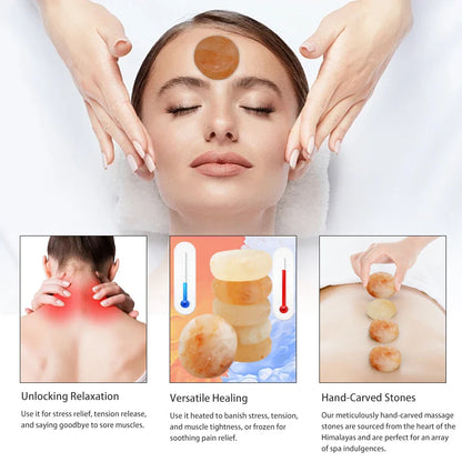 Round Massage Stone Pink Salt Crystal – Hand Carved Set