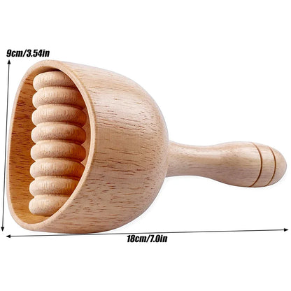Wooden Therapy Cup with Roller – Natural Body Shaping Massage Tool