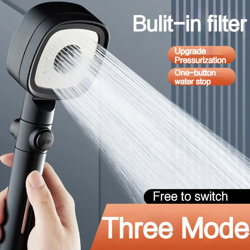 3 Modes Built-in Filiter High Pressure Shower Head with One-key Stop Button Shower Massage Spa Handheld Showerhead For Bathroom