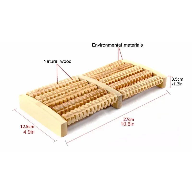5 Row Wooden Foot Massage Roller – Acupressure Pain Relief Stimulator