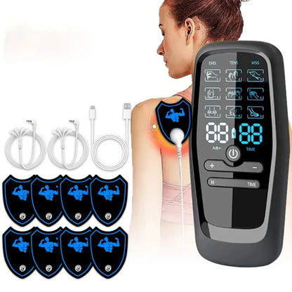 Dual Channel Electric Back Massager with 8 Reusable Pads and Digital Display