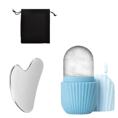 Ice Face Roller & Gua Sha Board Set - Facial Massage & Lifting Tools