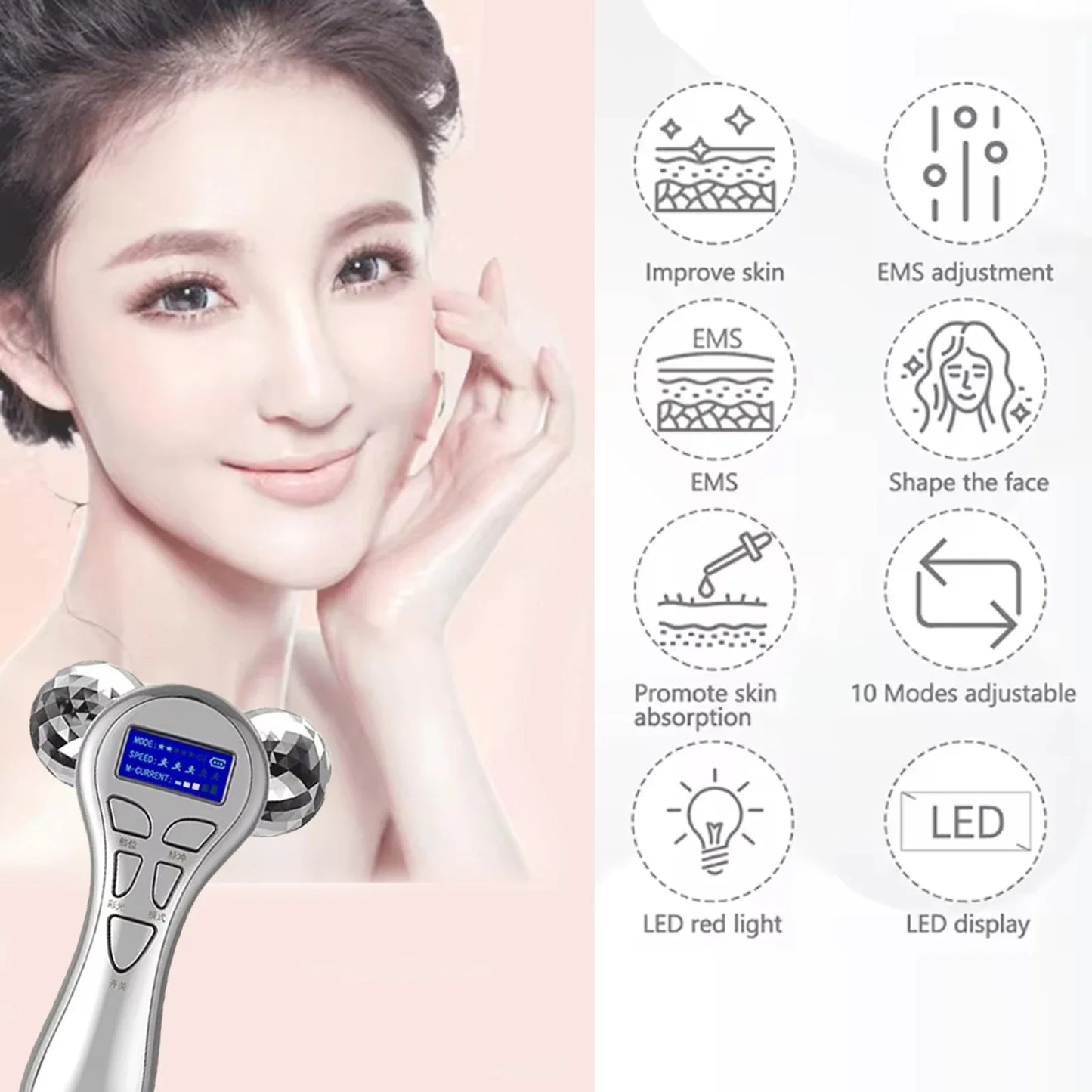 4D EMS Face Massager Roller – Microcurrent Facial Lifting