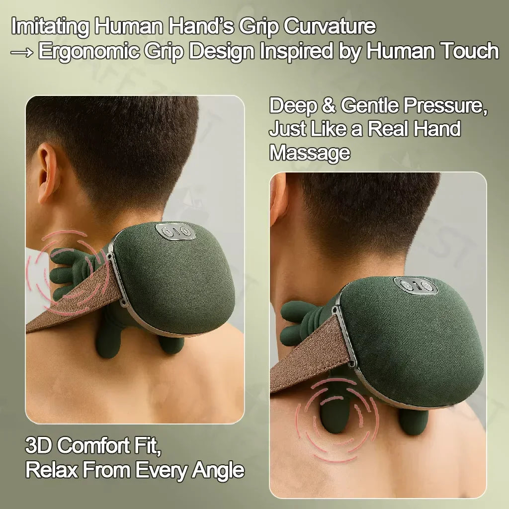 Portable Wireless Heated Neck and Shoulder Massager with Trapezius Kneading