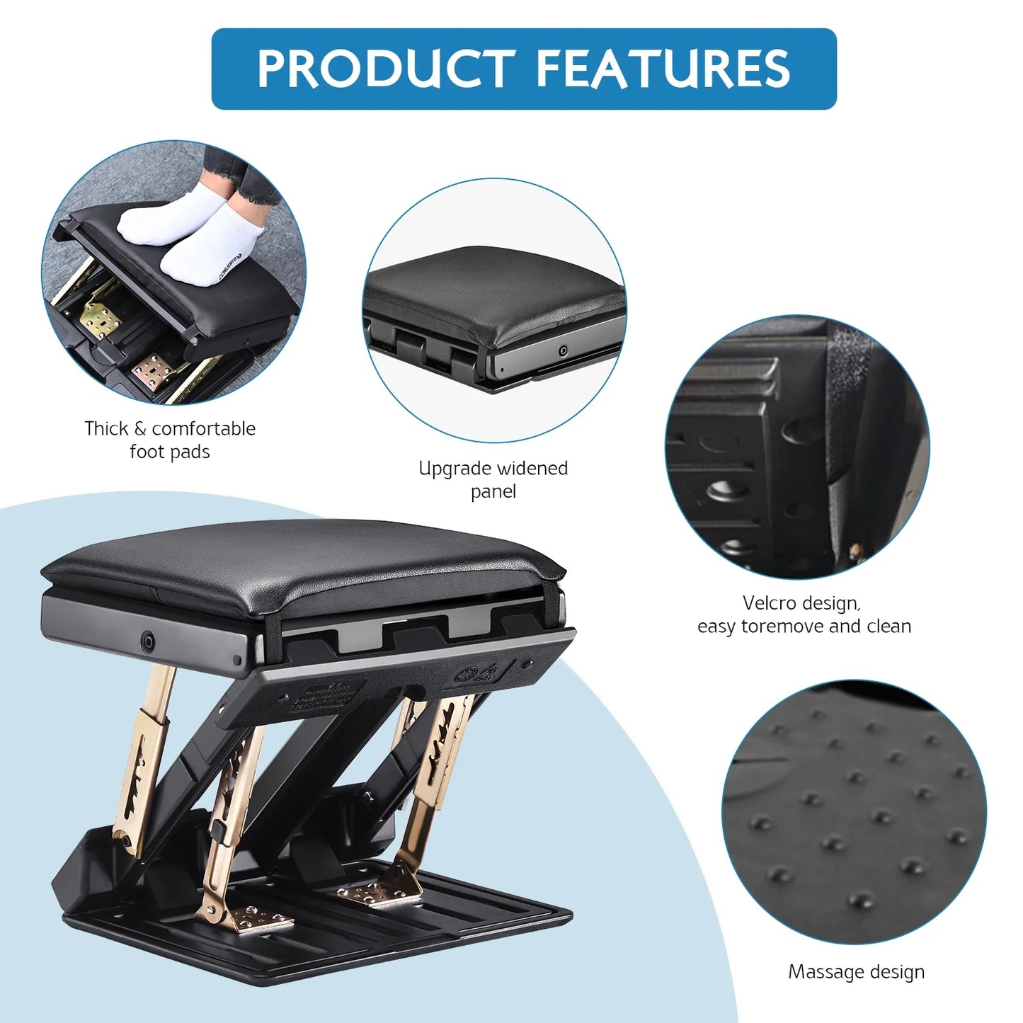 Adjustable Desk Footrest Cushioned Massage Anti Slip