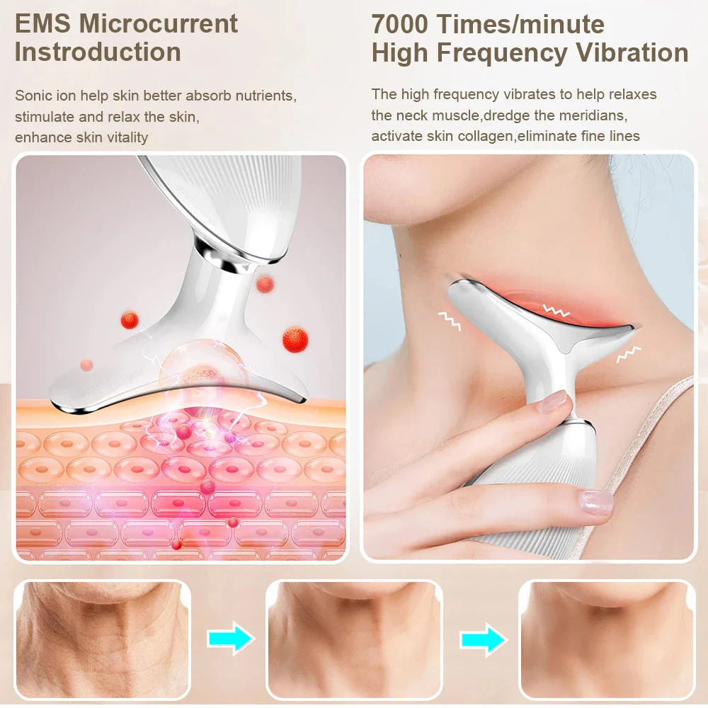 Facial Massager Neck Beauty Device with LED Light EMS V Face Anti Wrinkle Neck Skin Lifting Tighten Machine Double Chin Remover