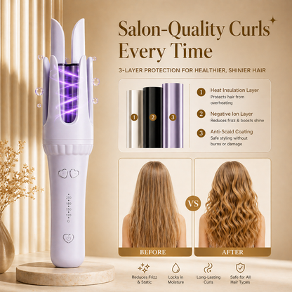 Automatic Hair Curler Rotating Curling Iron – Ceramic Curling Wand for Long Lasting Curls, Fast Heat Styling Tool for Women