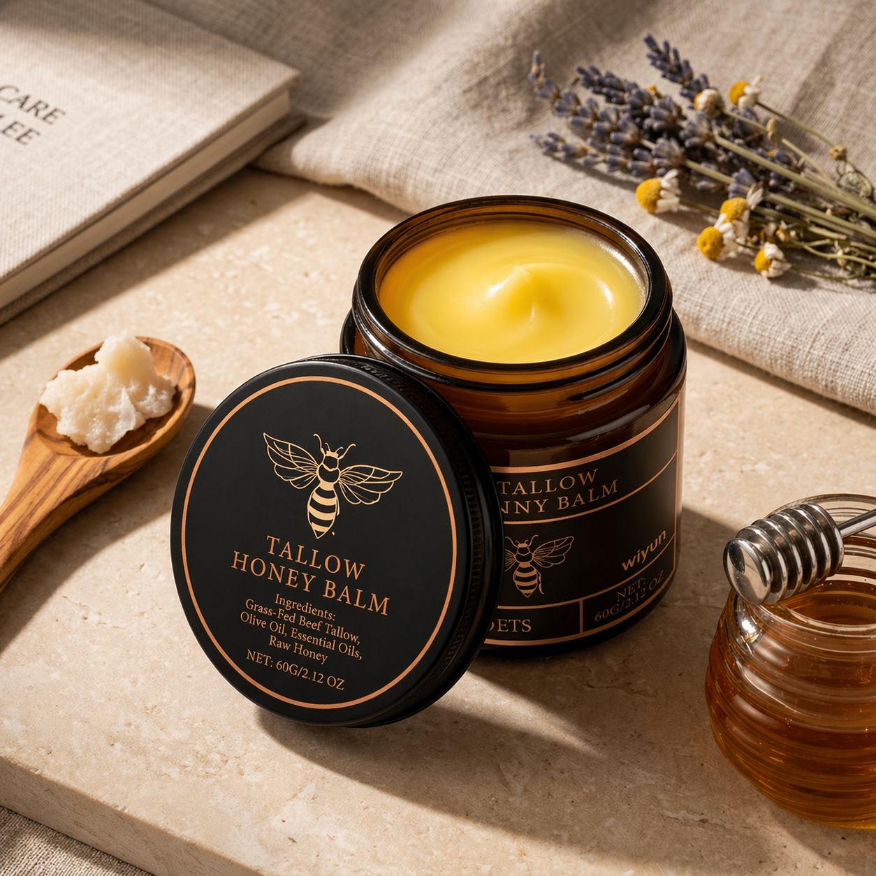 Tallow Honey Face Cream for Dry Skin – Deep Moisturizing & Nourishing Cream for Hydration, Skin Repair & Soft Glowing Skin