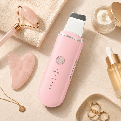 Ultrasonic Skin Scrubber for Face – Blackhead Remover Pore Cleaner with Deep Cleansing, Exfoliating & Skin Tightening Spatula Tool