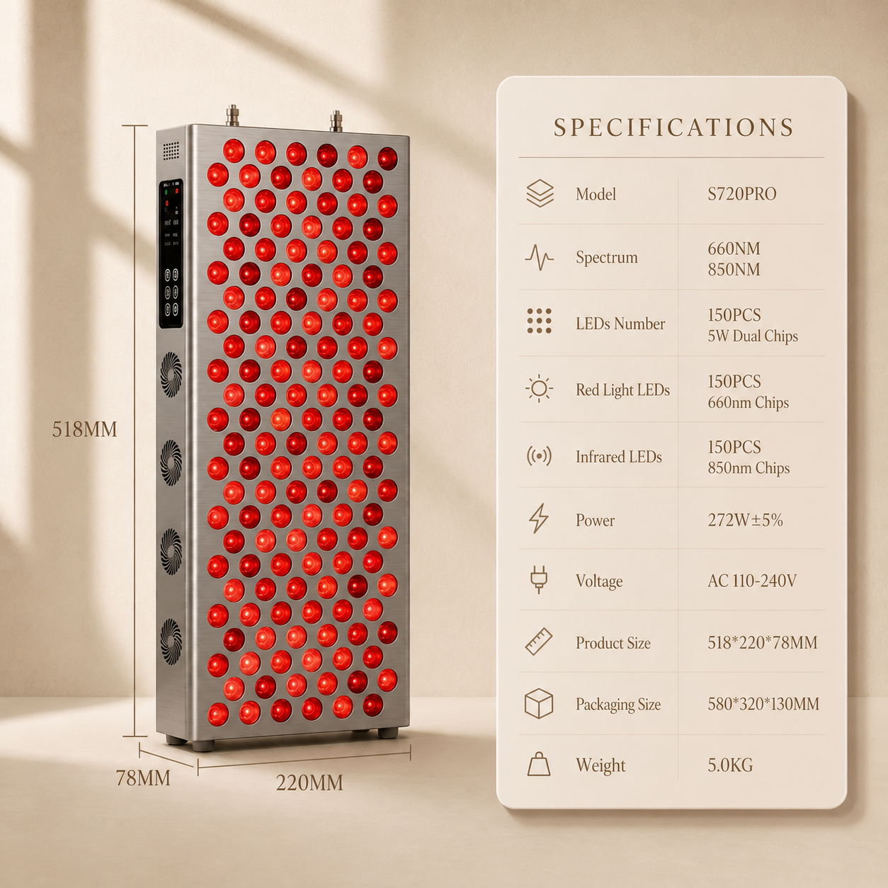 Red Light Therapy Panel – 660nm & 850nm Infrared LED Light for Skin Rejuvenation, Pain Relief & Full-Body Recovery Norya, Professional Red Light Therapy — At Home. Reduce Wrinkles, Relieve Pain & Restore Your Skin in Minutes a Day.