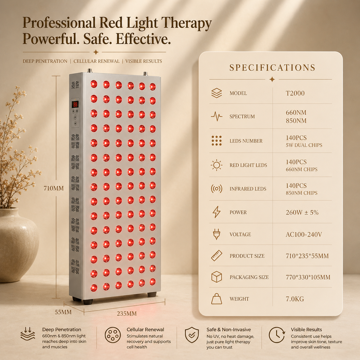 Red Light Therapy Panel – 660nm & 850nm Infrared LED Light for Skin Rejuvenation, Pain Relief & Full-Body Recovery Norya, Professional Red Light Therapy — At Home. Reduce Wrinkles, Relieve Pain & Restore Your Skin in Minutes a Day.