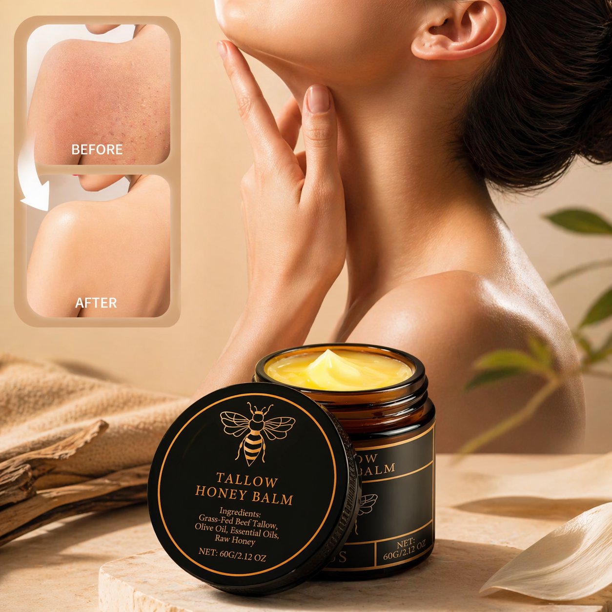 Tallow Honey Face Cream for Dry Skin – Deep Moisturizing & Nourishing Cream for Hydration, Skin Repair & Soft Glowing Skin